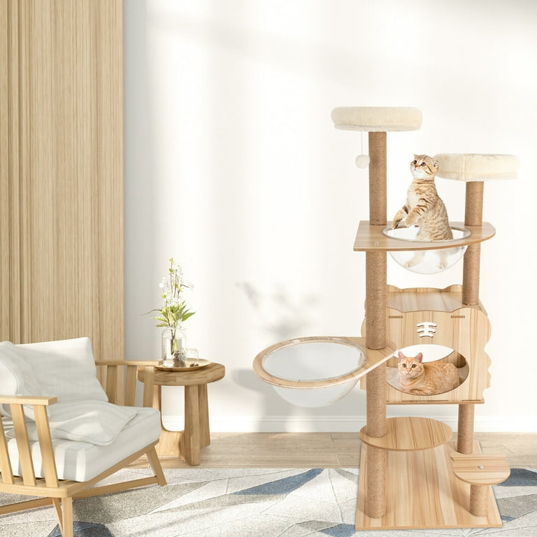 54in Cat Tree Scratching Post Play House Pet Kitty Playhouse Activity Cat Tree Tower w Cave for Indoor
