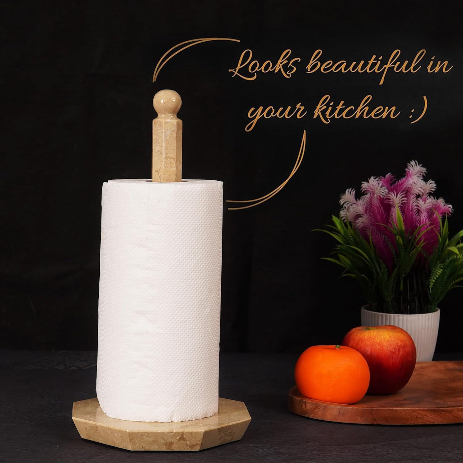 Elborse Marble Paper Towel Holder 12.5 Inch Verona Handmade Star Countertop Stand for Kitchen & Bathroom, Elegant Stone Design, Paper Towels Organizer, Kitchen Décor Accessory