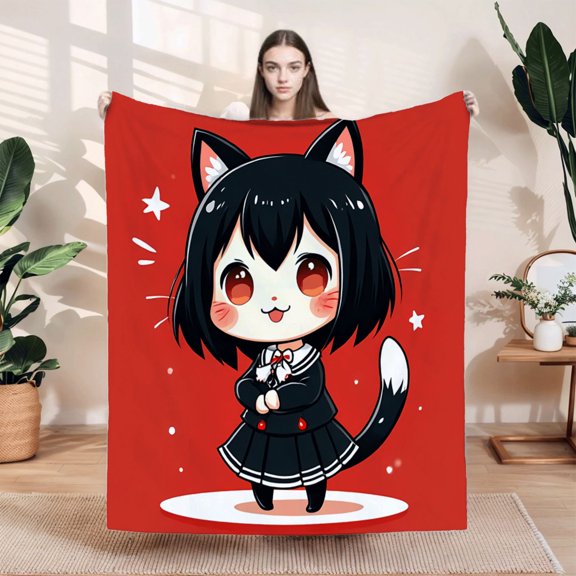 Cozy Soft Flannel Blanket - Durable Warm Throw for Sofa Travel & Bed - Cute Anime Design with Playful Stars Pattern