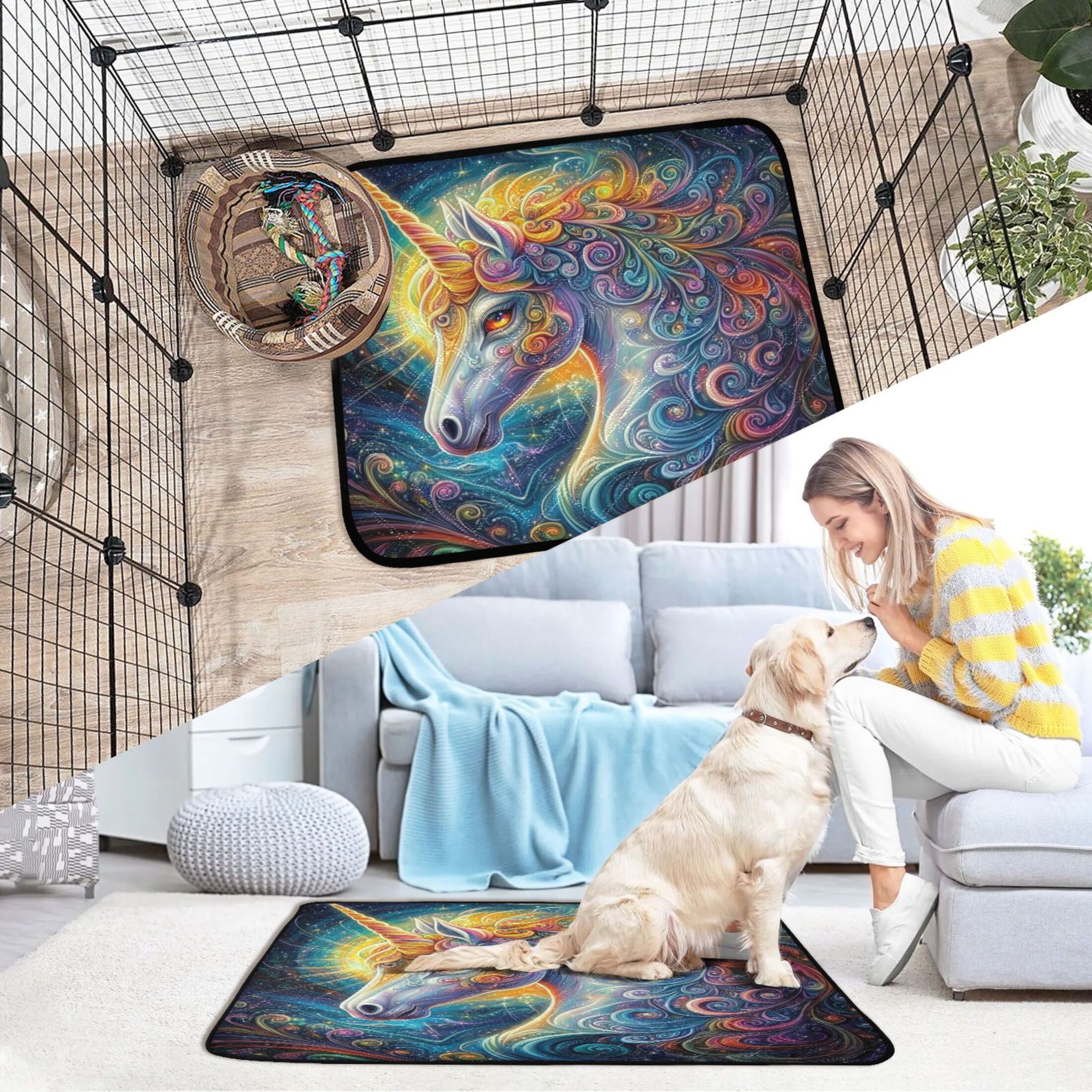 Washable Pet Pee Pads with Super Absorbent Reusable Training Pads for Dogs & Cats Psychedelic Art Unicorn