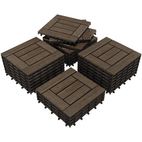 Renwick 27pcs Interlocking Fir Wooden Floor Tiles for Outdoor & Indoor, Black