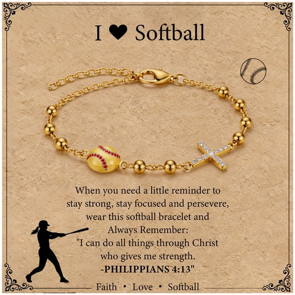HugMemories Softball Bracelets, Softball Senior Night Gifts, Softball Gifts for Team Teen Players Coach with Diamond Cross