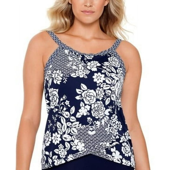 Swim Solutions Womens Rosie Naut Printed Crisscross Underwire Tankini Top;10