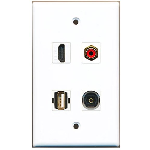 RiteAV - 1 Port HDMI 1 Port RCA Red 1 Port USB A-A 1 Port Toslink Wall Plate