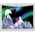 thumbnail image 1 of Polar Bear Tapestry, Aurora Borealis Mountains of Ice Crystals Psychedelic Nordic Bears Silhouettes, Wall Hanging for Bedroom Living Room Dorm Decor, 80W X 60L Inches, Multicolor, by Ambesonne, 1 of 2