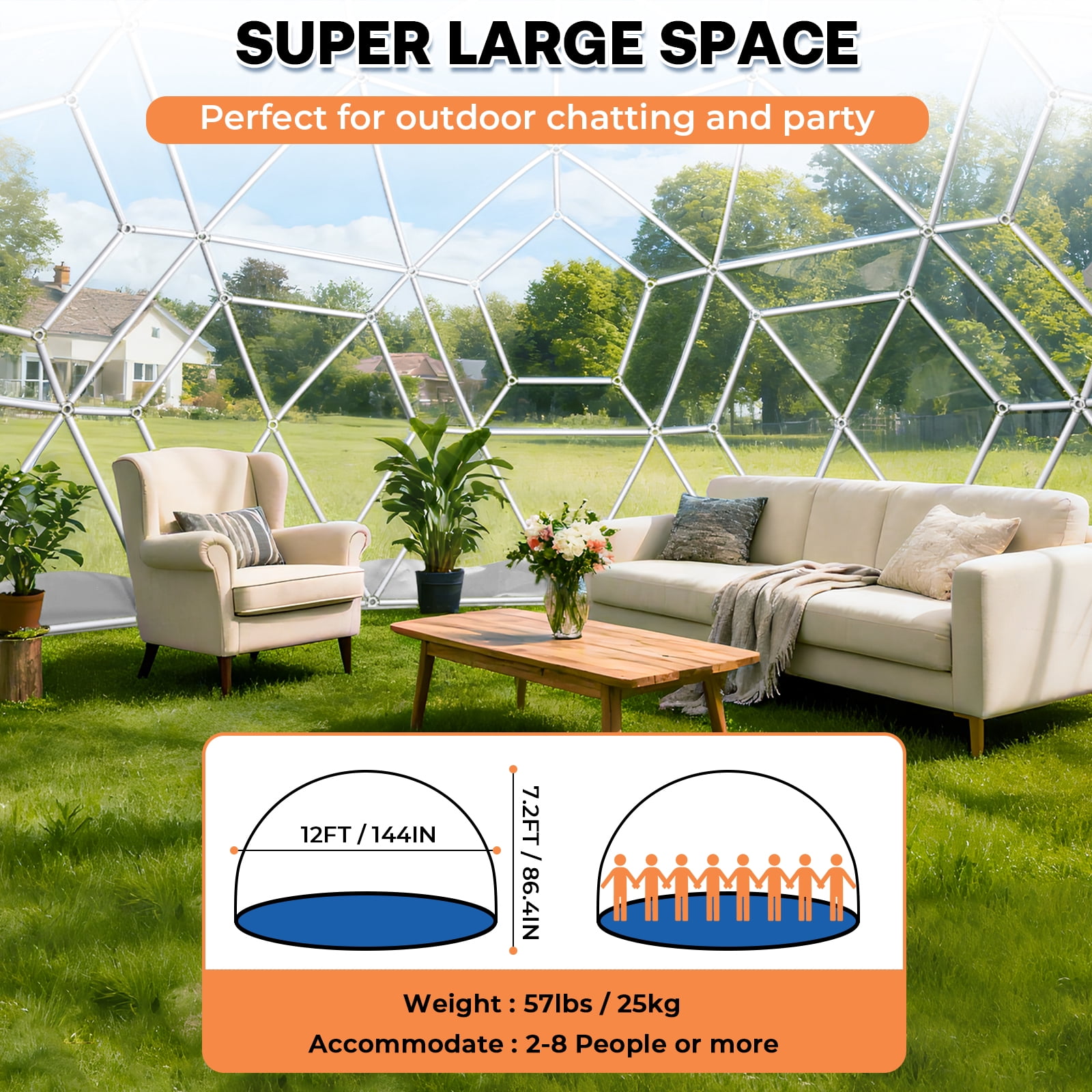 Esheno White Transparent Garden Dome 12x7.2 ft Weatherproof PVC Bubble Tent Outdoor Backyard Party Greenhouse