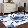 thumbnail image 3 of Blue Floral Area Rugs 4x6 ft Spring Blue Flowers Leaf Watercolor Botanical Washable Rug Non Slip Indoor Carpet Absorbent Floor Mat for Living Room Bedroom Dining Room, 3 of 9