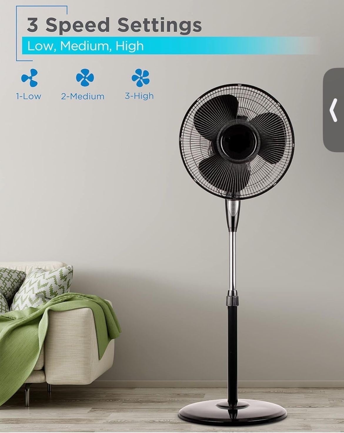 KME Dailytrade Pedestal Fan, 16-inch, 3-Speed, Oscillating, Remote, Black