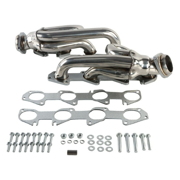 HIRINTOL 1Set Exhaust Short Header for 2009-2018 Hemi 5.7L Dodge Ram 1500 2WD Mani fold, Silver Polished