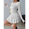 thumbnail image 6 of Female Long Sleeve Corset Mini Dress Ruffle Hem Short Party Club Dresses White M, 6 of 10