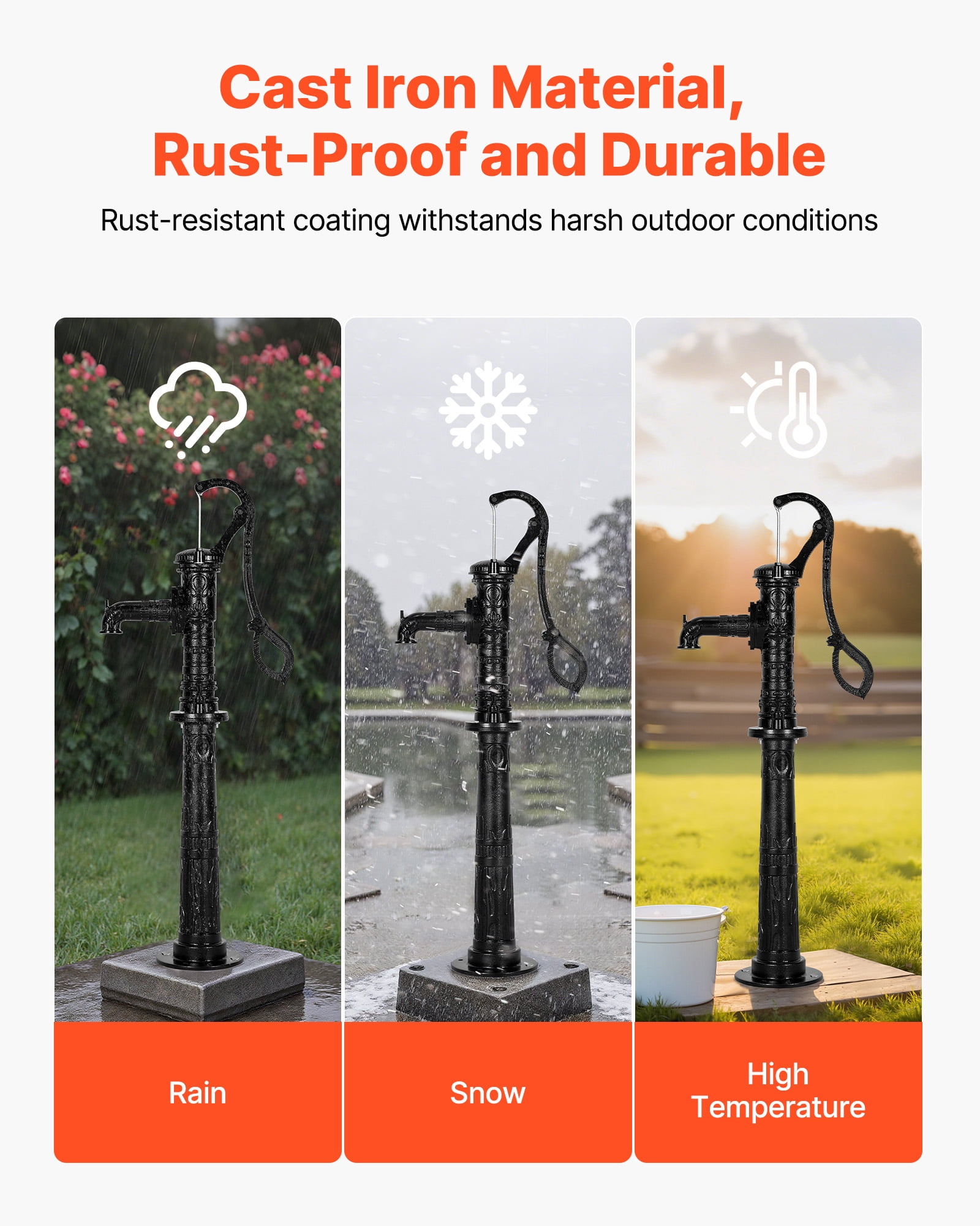 VEVOR Well Hand Pitcher Pump, 20 ft Max Lift, Antique Cast Iron Manual Hand Water Pump with Heightening Base, NPT 1-1/4 in Connection, Easy Installation, for Outdoor Garden, Pond, Yard, Farm, Black