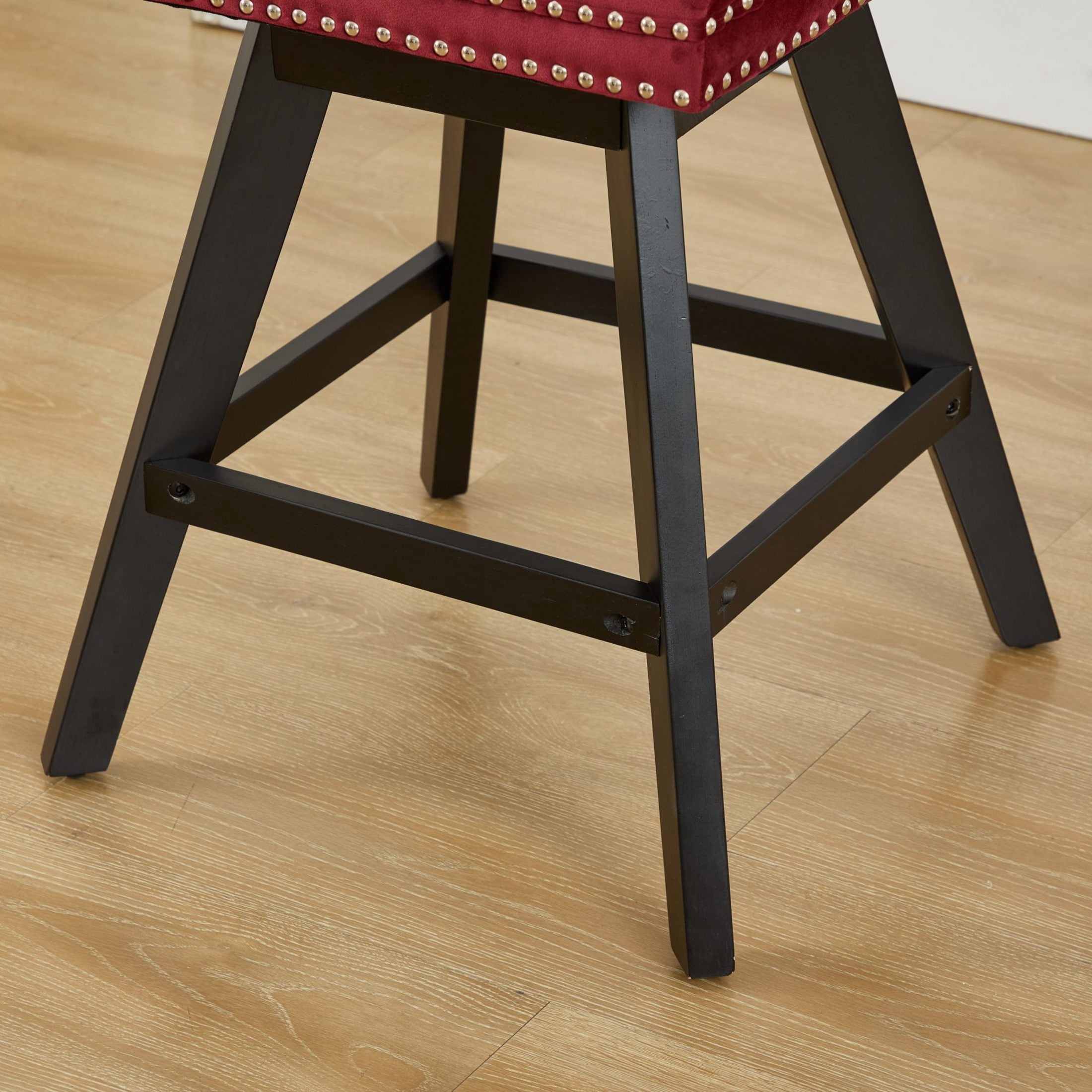 Noble House Set of 2 Velvet Bar Stools, Button Tufted Swivel Bar Chairs, Wine Red