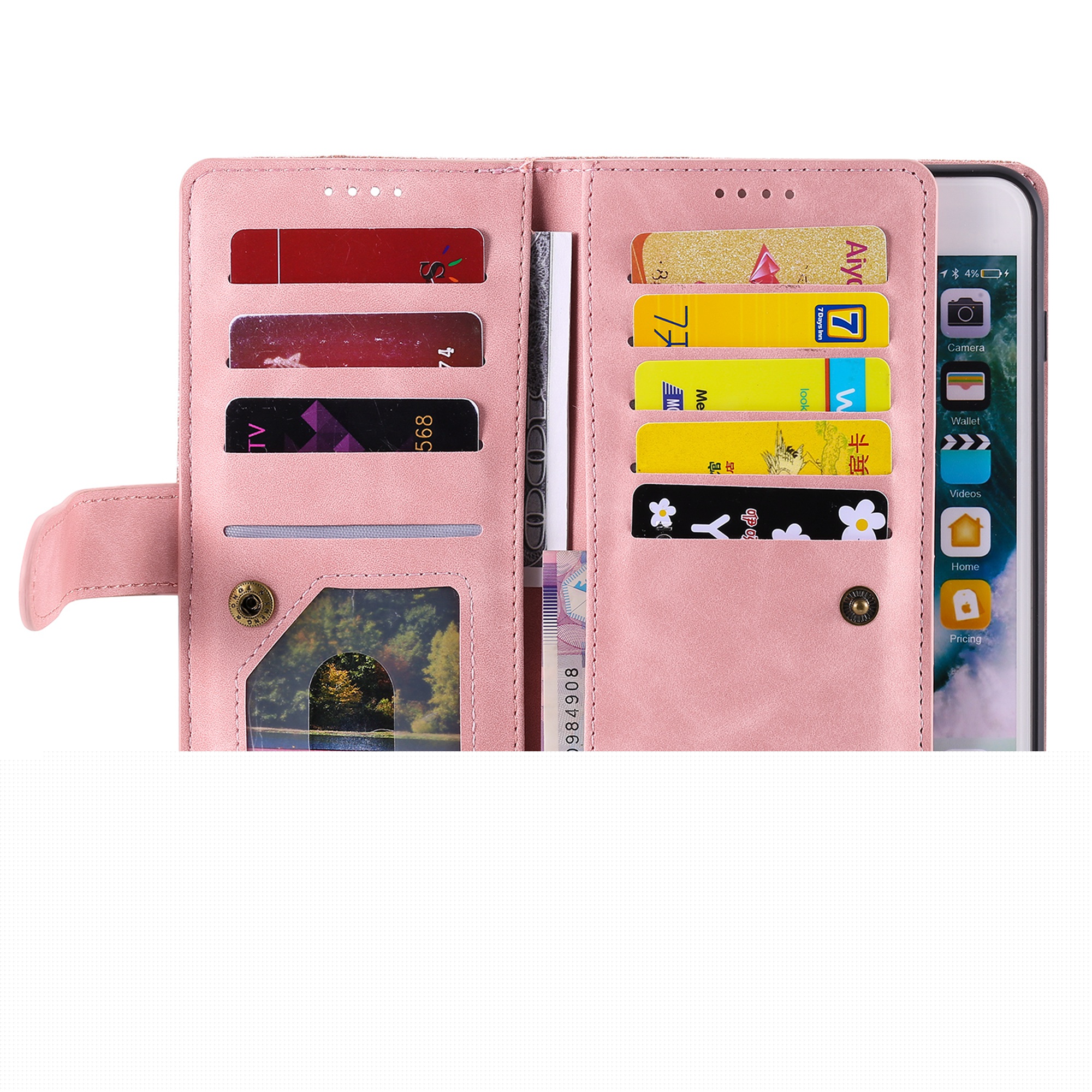 thumbnail image 3 of Dteck Wallet Case For iPhone 7 Plus / 8 Plus, Matte PU Leather Case Built-in 9 Card Slots Zipper Purse Flip Cover With Hand Strap, Rosegold, 3 of 9