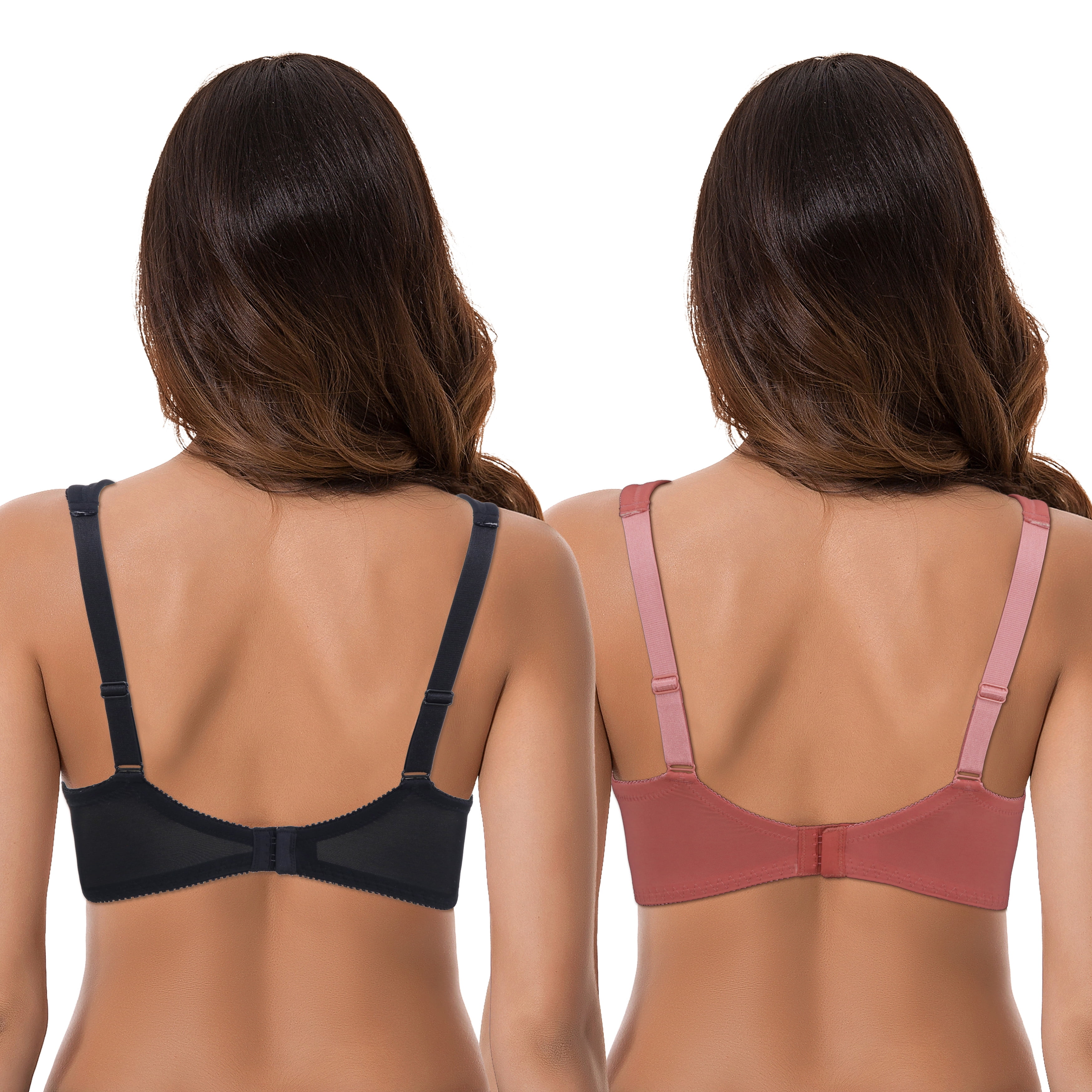 Curve Muse Women's Plus Size Unlined Underwire Lace Bra with Cushion Straps-Rose,Black- Size:42D