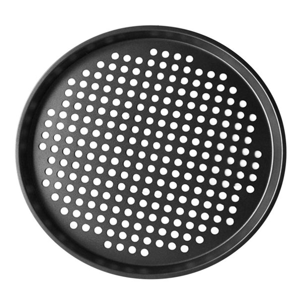 1 bandeja para pizza redonda de 31,5 cm con agujeros, bandeja para hornear pizza para suministros de horneado en horno para barbacoa (negro)