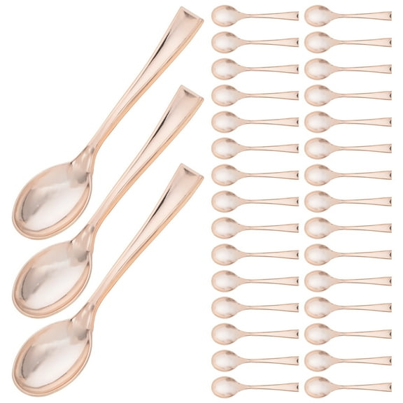 Raindrops Rose Gold Disposable Mini Spoons for Desserts and Appetizers 50pcs Elegant Plastic Kitchenware