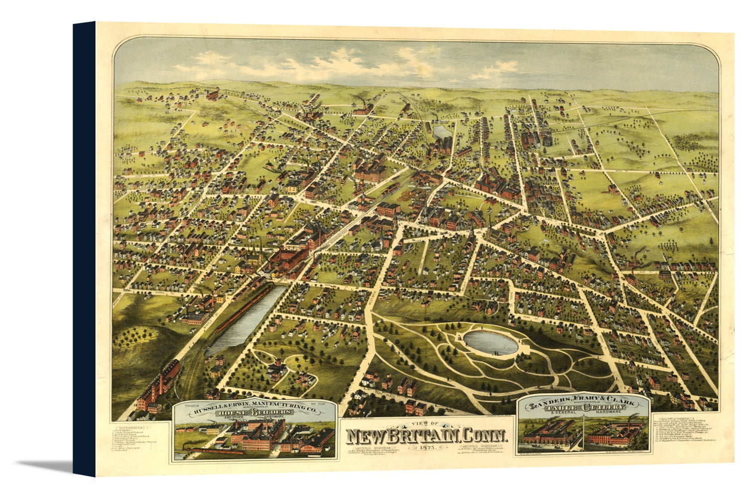 New Britain, Connecticut Panoramic Map (18x12 Gallery Wrapped
