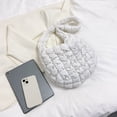 thumbnail image 4 of Bolso acolchado de algodón Bolso de hombro a cuadros acolchado de nailon informal para ir de compras (blanco), 4 of 9