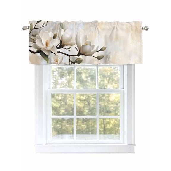 Flowers White Branch Plants Tree Valances Curtain Kitchen Rod Pocket Short Panels Window Treatment Topper Curtains for Living Bedroom 1 Panel 54x18 inch