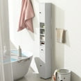 thumbnail image 4 of Gymax Armoire de Rangement de Salle de Bain Haute et Mince, Colonne à Linge avec Tiroir et Tablettes Ajustables, 4 of 10