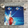 thumbnail image 3 of Ambesonne Bowling Quilted Bedspread Set 3 Pcs, Strike Red Ball Pins, King Size, Red Aqua Blue, 3 of 3