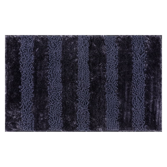 REGALWOVEN Striped Bathroom Mat Soft Fluffy Chenille Non Slip Washable Absorbent Toilet Baths Rugs Dark Blue 16" x 24"