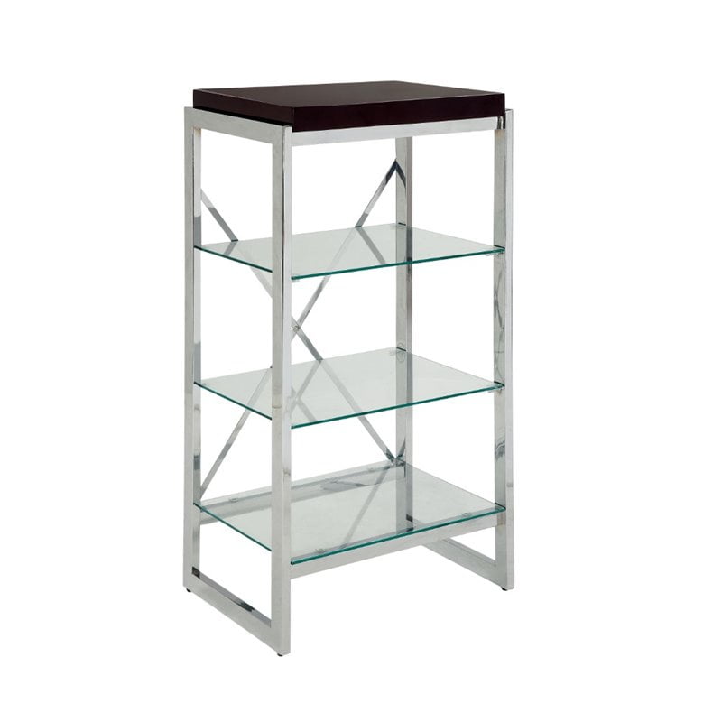 Bowery Hill 4 Shelf Metal Bookcase In, Black Metal Bookcase With Glass Shelves