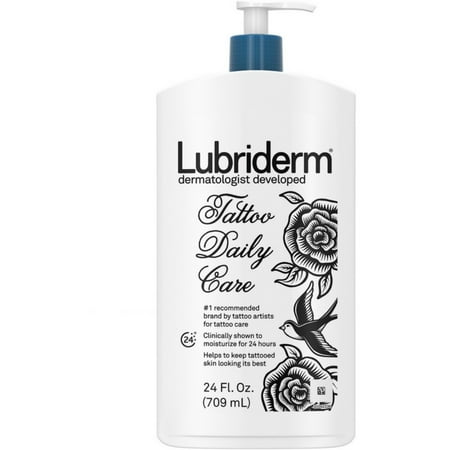 2 Pack - Lubriderm Tattoo Daily Care Lotion, Water-Based & Unscented with Glycerin & Vitamin B5, 24  (Best Tattoo Care Products)