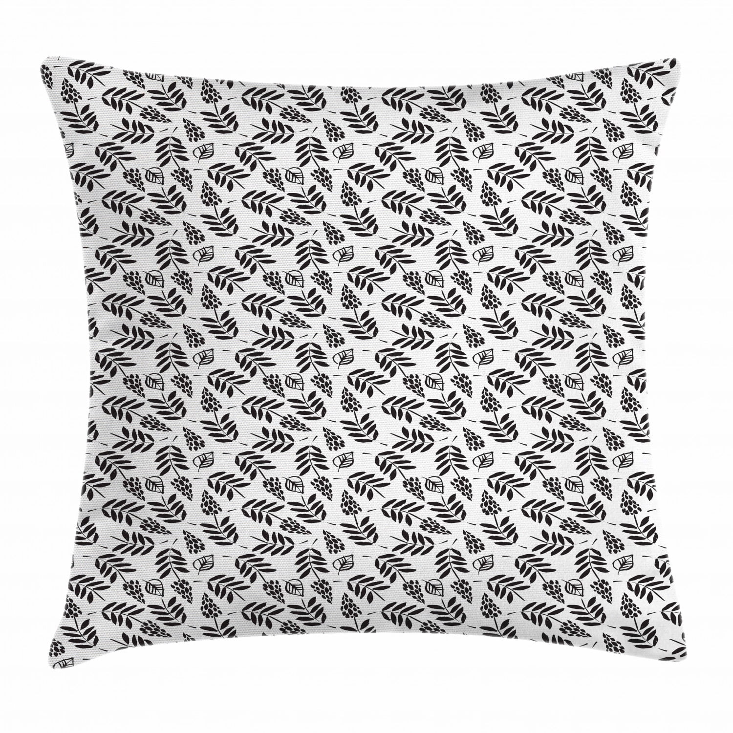 Black and White Throw Pillow Cushion Cover, Botanical Pattern with Hand