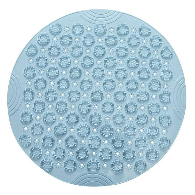 Alfombra de baño de masaje redonda, alfombra de ducha antideslizante, alfombra de baño, alfombra de ducha lavable a máquina, alfombra de bañera con orificios de drenaje y ventosas, 55x55 cm, azul cla