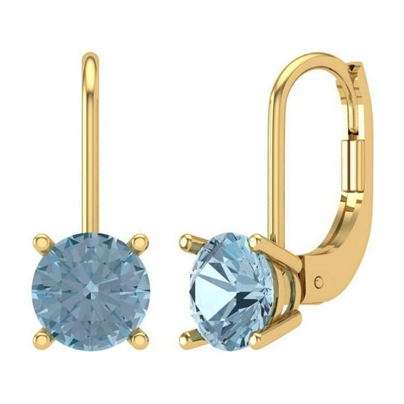 1 ct Lever-Back Drop Dangle Earrings for Women | 5.0mm Round Cut Natural Sky Blue Topaz | 18K Yellow Gold