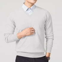 Jalioing V Neck Dressy Sweaters for Men Fall Winter Casual Long Sleeve Solid Sweater Tops Classic Knit Shirts