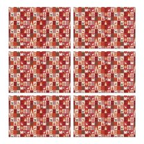 Red Christmas Patchwork Pattern Summer Placemats Table Placemats Set Of 6-Linen Kitchen Washable Placemats Table Mats 11.8"x17.7" Non-Slip Heat Resistant