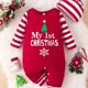 thumbnail image 1 of Infant Toddler Boys And Girls Spring And Autumn Letter Print Cute Christmas Long Sleeve Romper & Hat 2pcs Set, 1 of 5