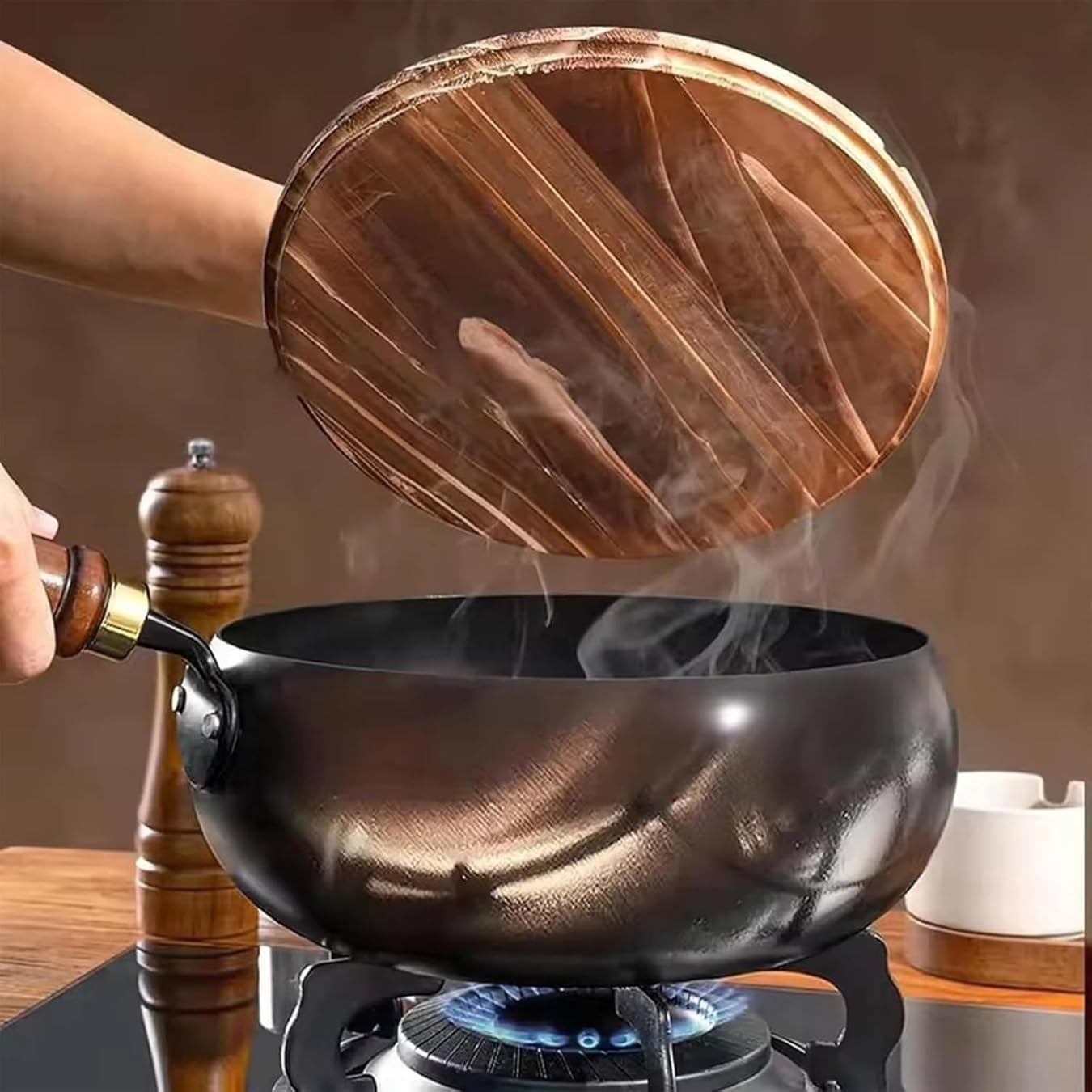 Uncoated Thick Iron Pot, Japanese Iron Pots for Cooking, High Purity Frying Pans, Uncoating Cast Iron Pot with Lid, Hand-Forged Non-Stick Cast Iron Pot, for All Stoves (No lid,11.05in)