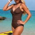 thumbnail image 7 of Minjewel Women's Cross-Back One-Piece Swimsuit with Ruched Tummy Control, Solid Color Slimming Bathing Suit, Athletic Swimwear for Women,Coffee,2XL, 7 of 7