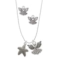 thumbnail image 1 of Delight Jewelry Silvertone Antiqued Starfish Silver tone Guardian Angel Charm Necklace and Stud Earrings, 1 of 4