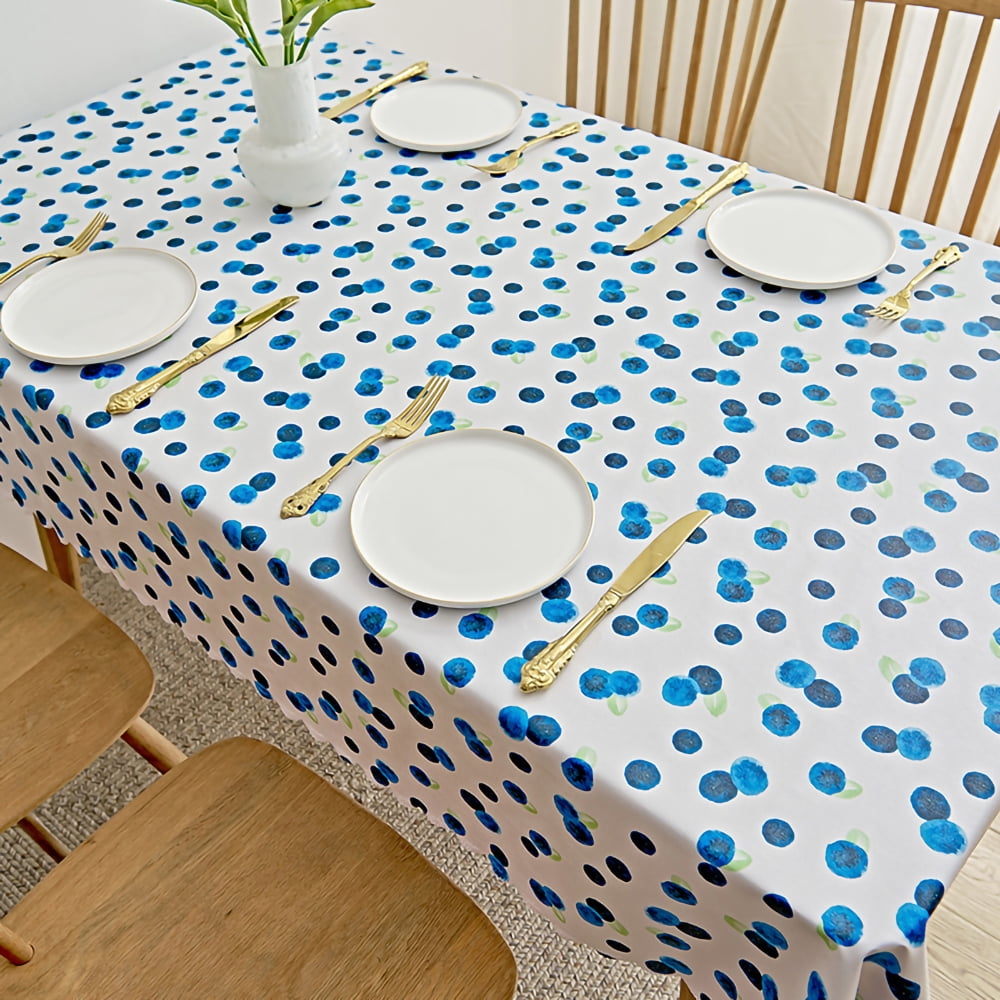 PLAIN TEAL BLUE PVC OIL VINYL TABLE CLOTH WHITE POLKA DOTS MODERN RETRO DOTTY 