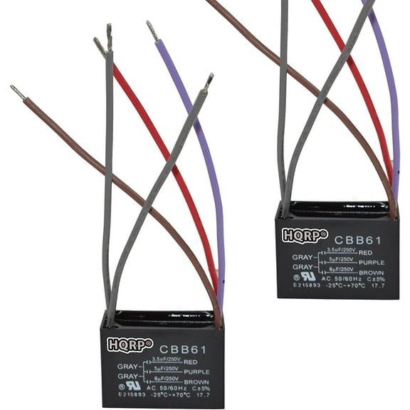 HQRP 2-Pack Ceiling Fan Capacitor CBB61 3.5uf 5uf 6uf 5-Wire