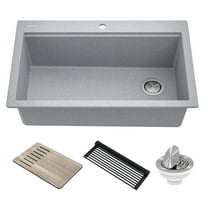 KRAUS Bellucci Workstation 33 in. Drop In Single Bowl Granite Kitchen Sink in Metallic Gray with Accessories