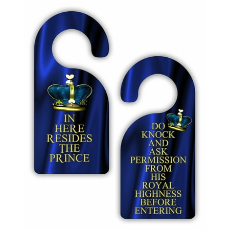 In Here Resides The Prince Do Knock And Ask Permission Funny Cute Novelty Crown Boys Room Door Sign Hanger Double Sided Hard Plastic