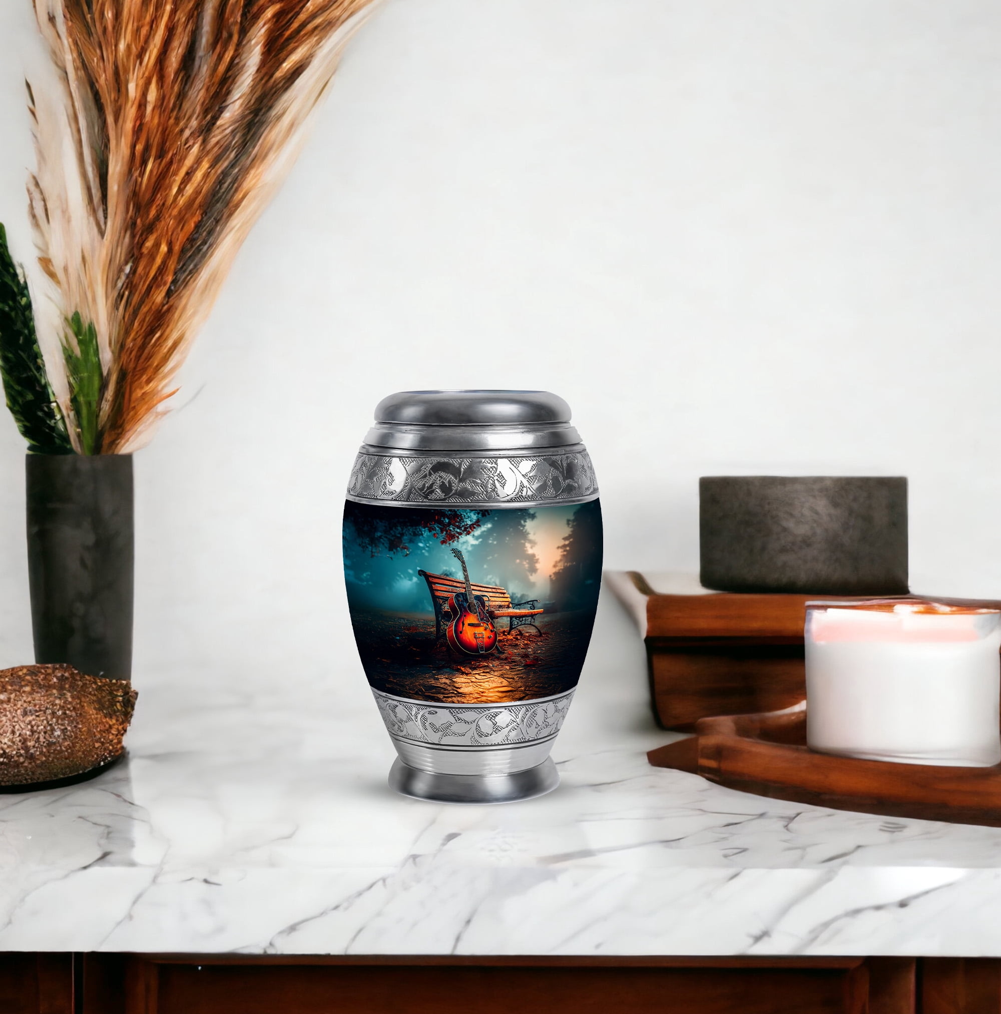 MUKTIVE Guitar Keepsake Cremation Decorative Urns for Adult Ashes - Blue Funeral Urns for Adult Ashes Small Men Women - Home Decor Ash Holder - Creamtion Remembrance Gift for Loss for Dad (3 Inch)