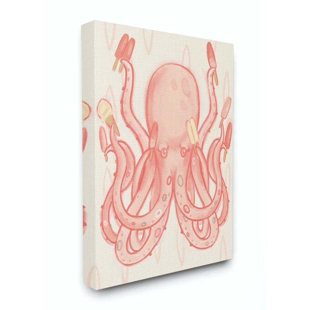 The Kids Room by Stupell Popsicle Octopus Ocean Sea Animal Pink Kids Drawing Canvas Wall Art by Daphne Polselli