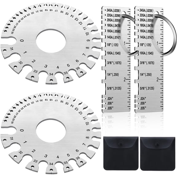 2Set of Metal Sheet Thickness Gauge with Round Dual Sided Wire Gauge Measurement Tool, Stainless Steel Welding Gauge Set