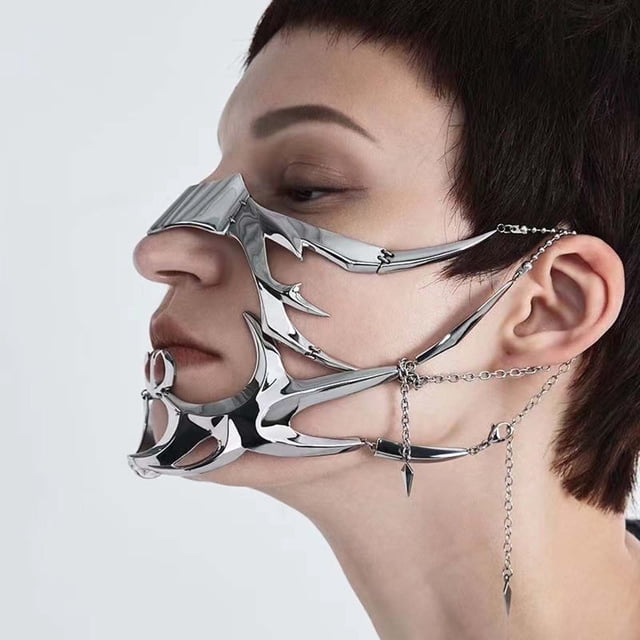 Fiudx Máscara de Metal Irregular, Diseño Gótico Punk, Personalidad Exagerada, Tamaño Ajustable Unisex, Ideal para Bailes de Máscaras, Presentaciones En Escenarios y Festivales, Ajuste Cómodo, Incluye