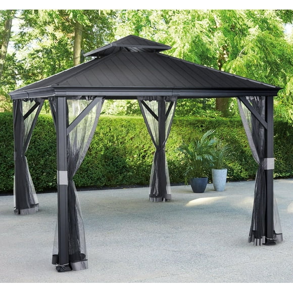 HOMETRENDS 10 ft. x 12 ft. Hardtop Aluminum Gazebo, Includes bug netting