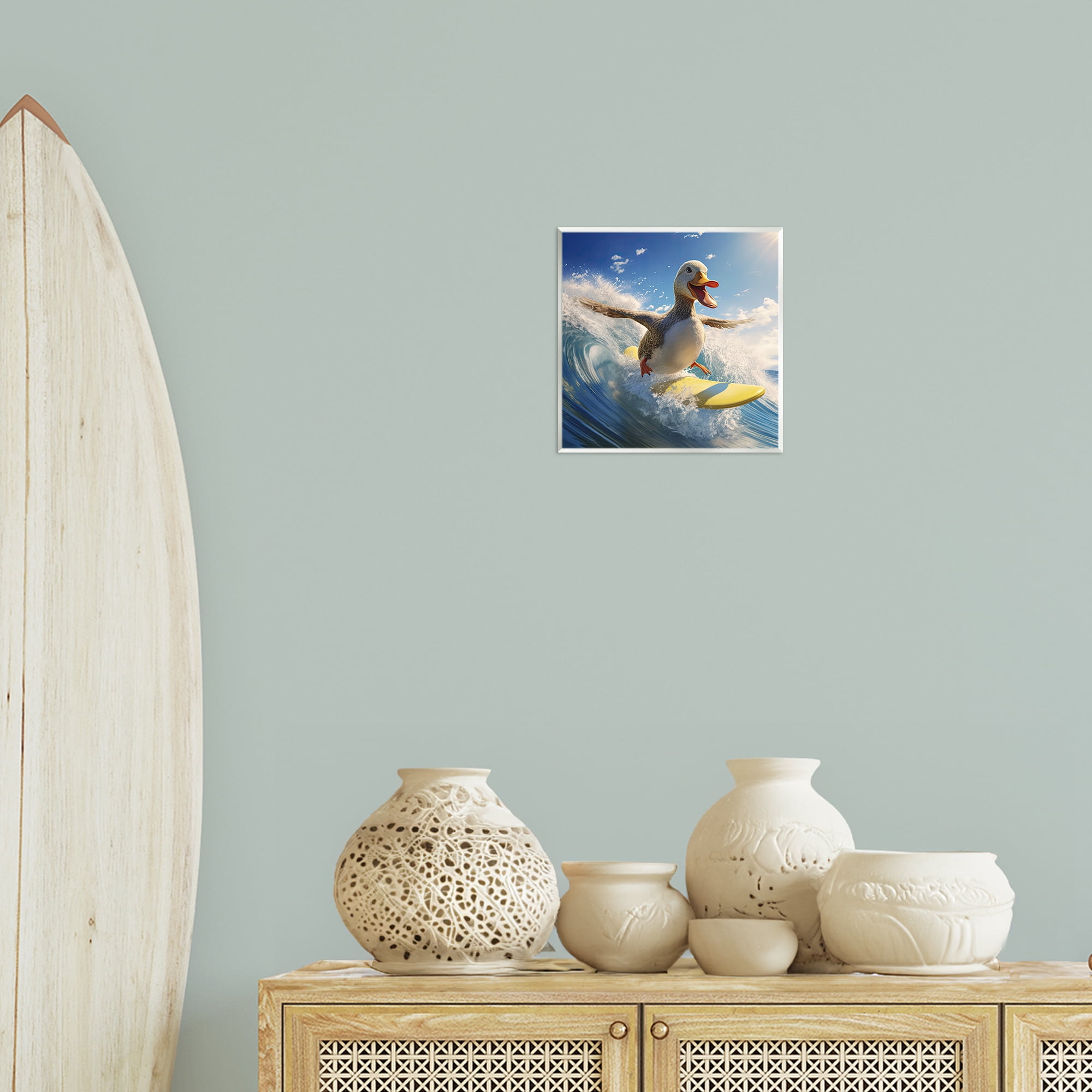 Stupell Industries Happy Surfing Duck Coastal Painting Unframed Art Print Wall Art, 12 x 12