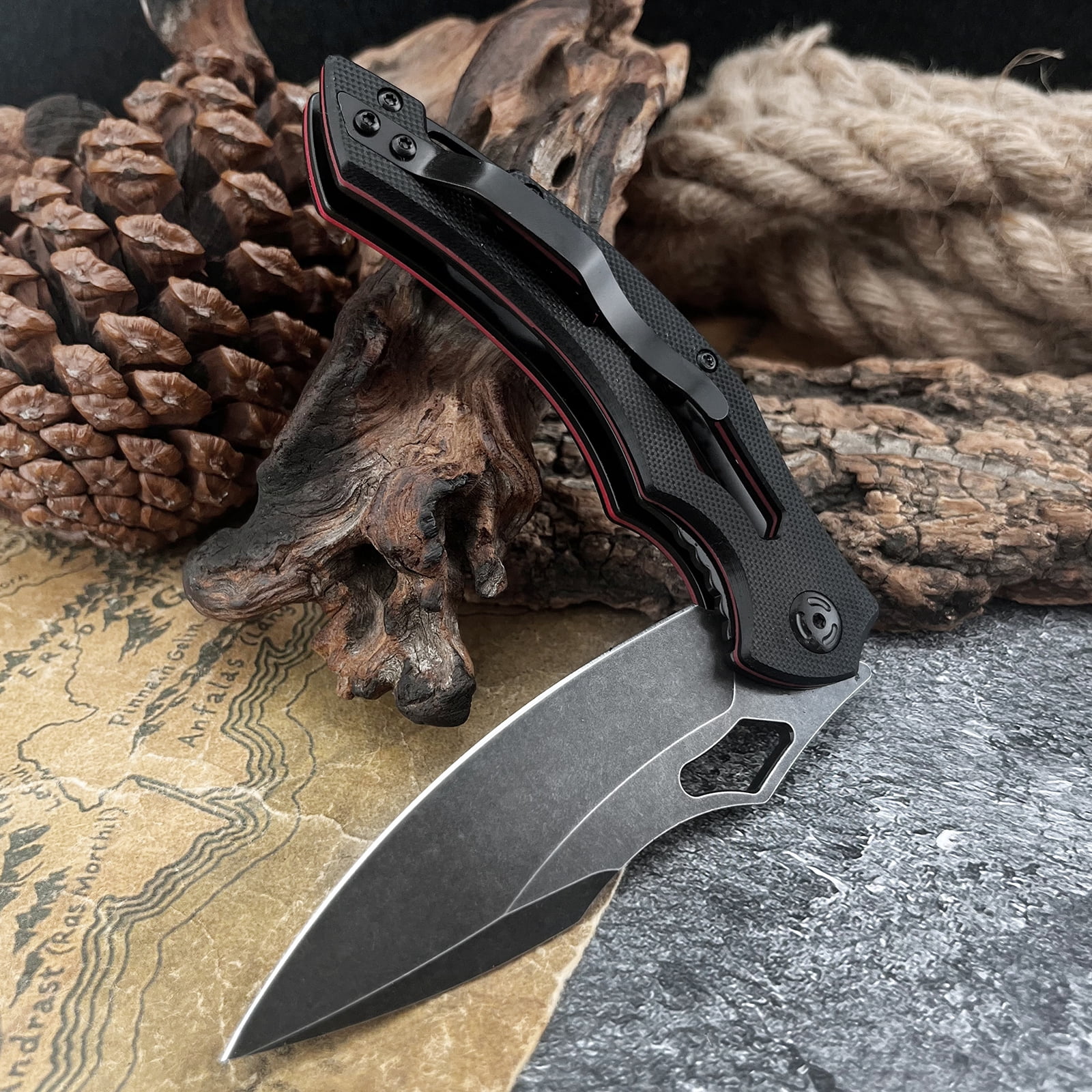 EDC Folding Outdoor Knife, 8Cr13MoV Blade, 420 Steel Handle, Portable Multi-Function Utility Knife