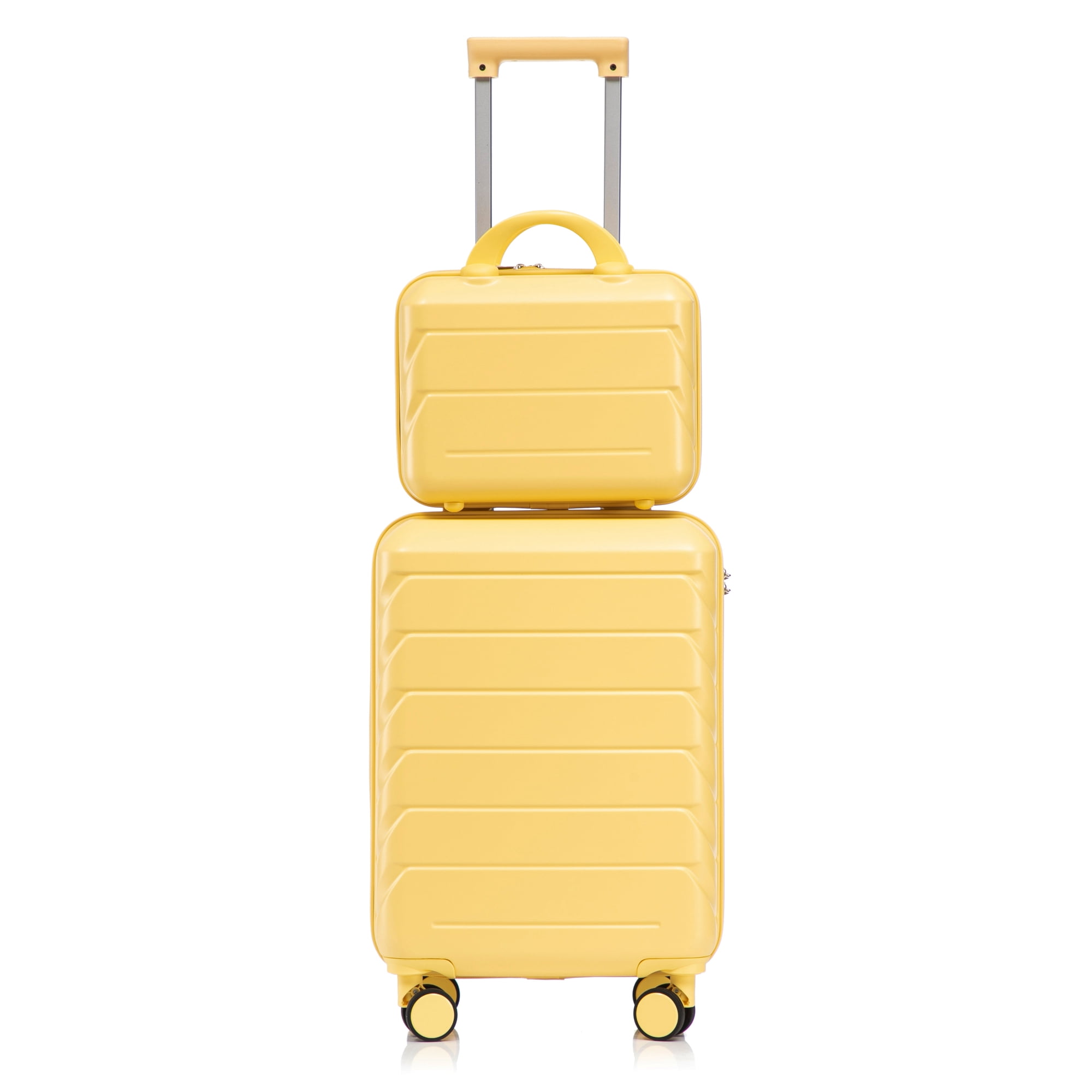 2 Piece in ABS Spinner Wheel Luggage Sets, Hardside Suitcase with Combination Lock,20 inch Carry On Luggage 14 inch Cosmetic Case