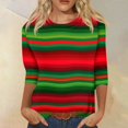 thumbnail image 2 of Striped Shirt Women 3/4 Sleeve Trendy Print T Shirt Casual Crewneck Blouse Fashion Three Quarter Length Sleeve Tops Green 3XL, 2 of 5